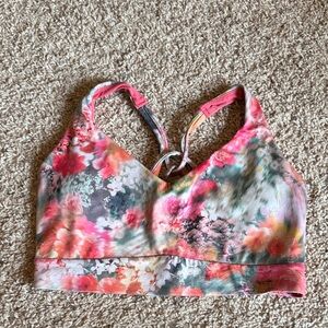 Athleta Floral Print Sports Bra in Pink, Coral, Green